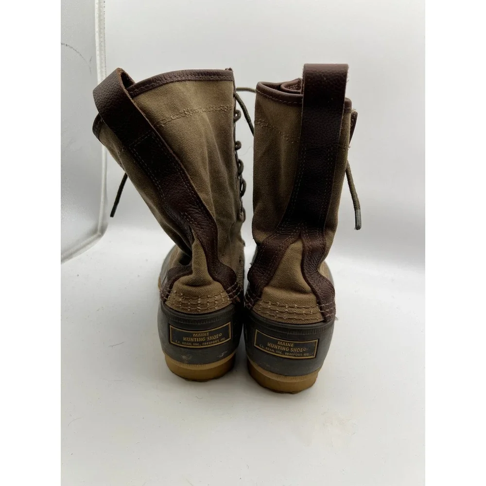 Vintage 80s LL Bean Maine Hunting Shoe Mens 9M Brown Canvas Rubber Duck Boots